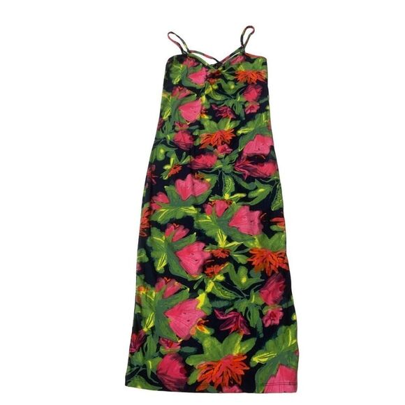 Floral Patterned Spaghetti Strappy Bodycon Dress - Picture 3 of 6